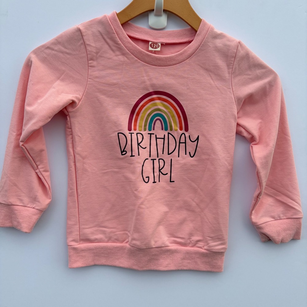 Beishiyu Girls Pink Rainbow Birthday Girl Sweatshirt Size 120 Pullover Top 5T